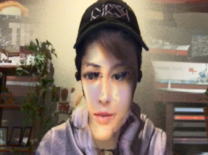 an image of Christina with a sex robot overlaid over her own face