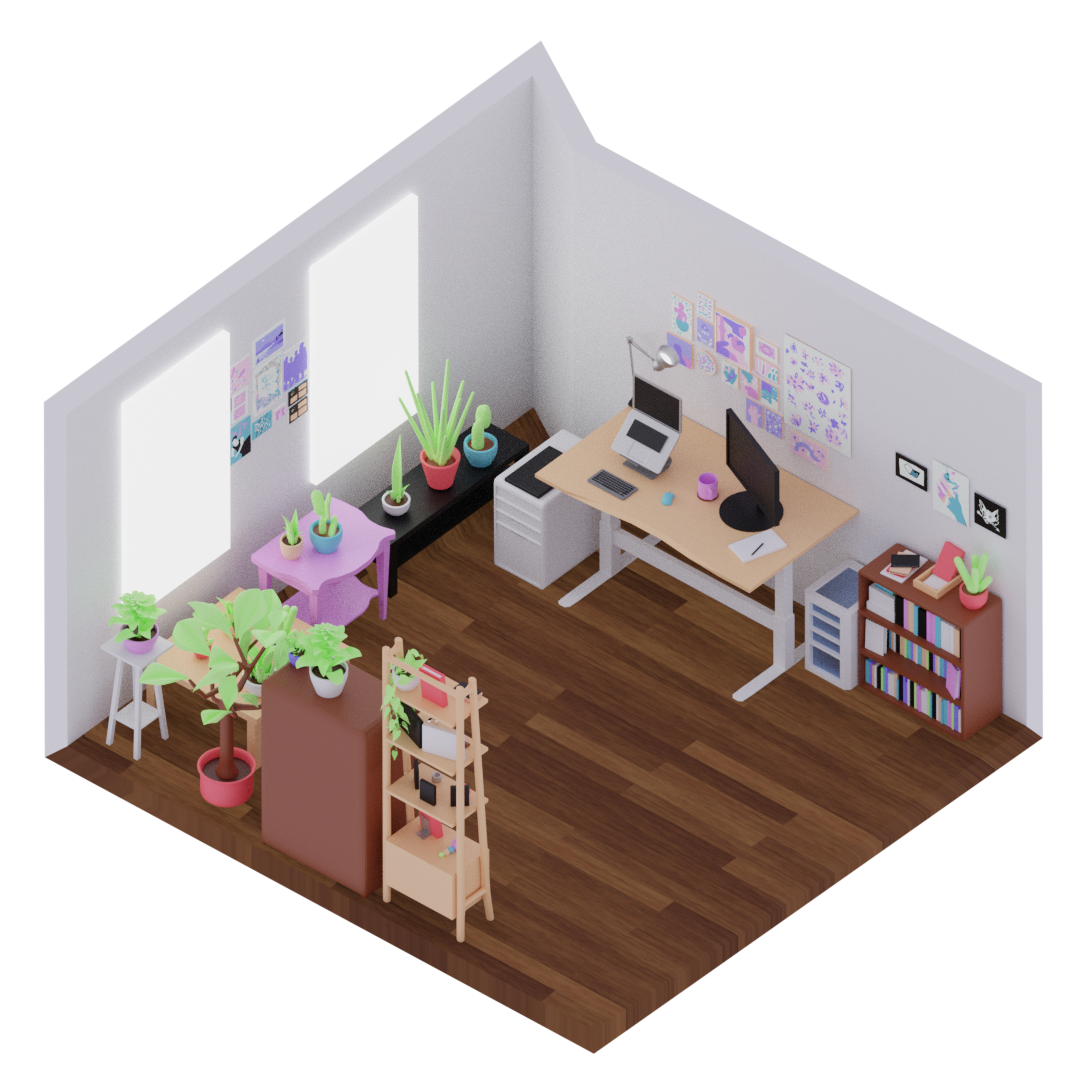 A 3d render of Christina's office in Brooklyn.